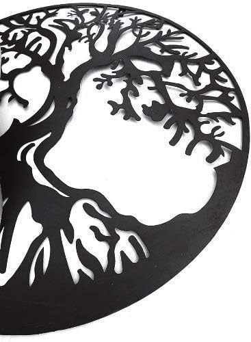 Bellaa 20230 Metal Wall Art Tree Circle Of Life Round Hanging Sculptures Indoor Living Room Outdoor Garden Patio Decor Black 24 inch