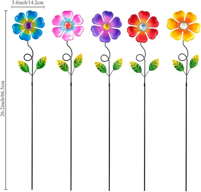 Garden Decor for Outside,Multi-Color Metal Flower Yard Art Decorative Stakes 5 pcs Lawn Ornaments Front Yard Spring Outdoor Porch Pathway Decor