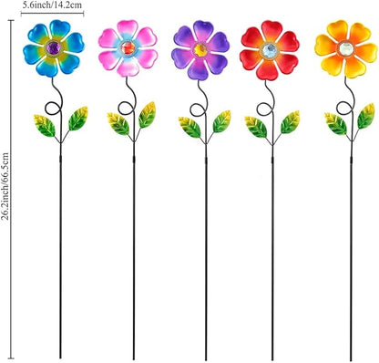 Garden Decor for Outside,Multi-Color Metal Flower Yard Art Decorative Stakes 5 pcs Lawn Ornaments Front Yard Spring Outdoor Porch Pathway Decor