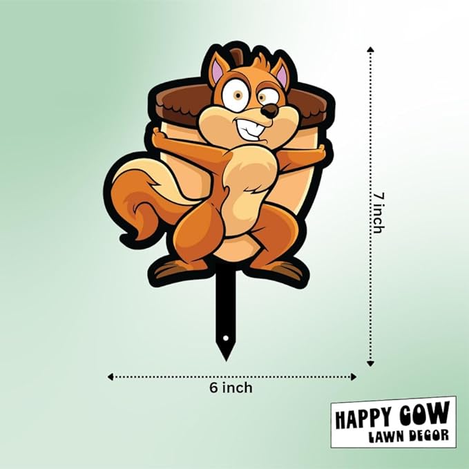 Garden Outdoor Small Metal Art 7"x 6" Weather Resistant Lawn Ornaments Sturdy Stakes Yard Sign Decoration for Patio (Squirrel with Acord)