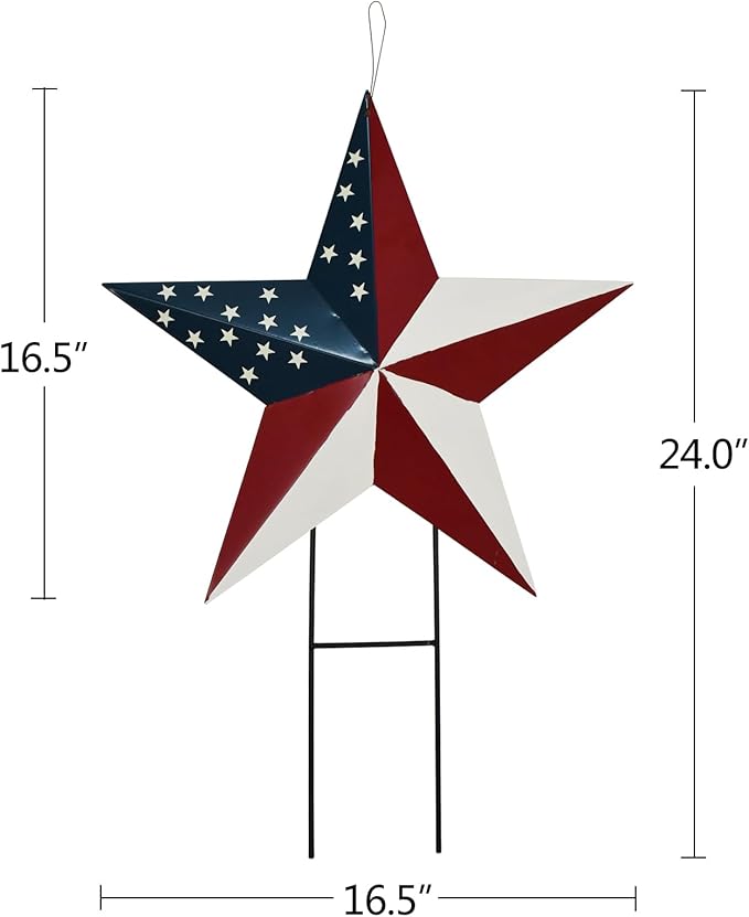 Linfevisi American Flag Star Yard Signs 24 Inch Metal Patriotic Barn Stars Garden Stakes US Flag Outdoor 4th of July Decorations Memorial Day Yard Art Lawn Ornaments Patio for Outside