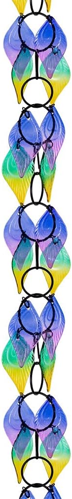 dreamysoul Rain Chains for Outside, 7.87FT Adjustable Glass Rain Chain, Colorful Leaf Rain Catcher Chains for Gutters Downspout, Eaves, Drainage