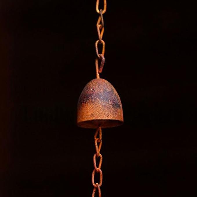 Owl Rain Chain Vintage, Bronze Metal Adjustable Rain Catcher Chain with Bells for Garden Decoration Eave Device Iron 230x11cm