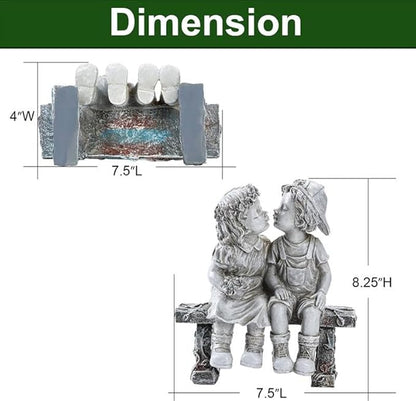 Lily's Home First Kiss Resin Garden Statue, Little Girl and Boy Kissing Yard Miniature Figurine,Small and Exquisite, 8 ¼ Inch