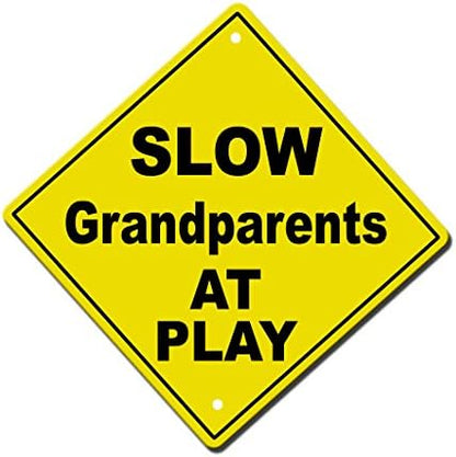 Metal Tin Sign Fastasticdeals Humor Slow Grandparents at Play Sign For Home Office Bar Indoor Outdoor Wall Decor Yard Sign Square Sign 12" x 12" (2 Pack)