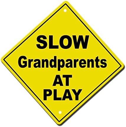 Metal Tin Sign Fastasticdeals Humor Slow Grandparents at Play Sign For Home Office Bar Indoor Outdoor Wall Decor Yard Sign Square Sign 12" x 12" (2 Pack)