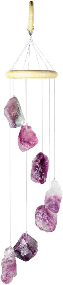 mookaitedecor Fluorite Stones Rough Crystals Wind Chimes for Home Garden Decoration 17-21 Inches