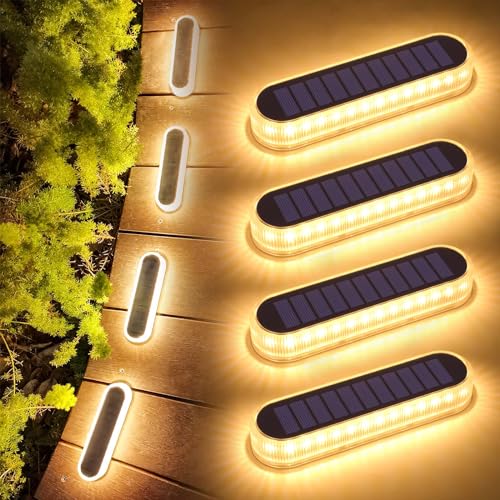 Solar Deck Lights - 4 Pack LED Warm White IP68 Waterproof
