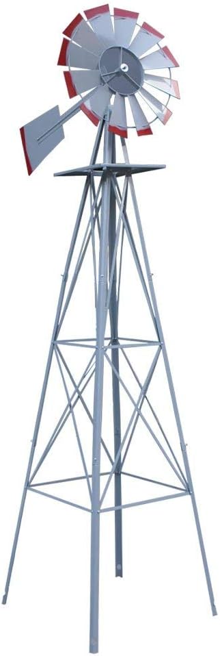 HomGarden 8ft Windmill Yard Ornametal Metal Garden Wind Mill Farm Weather Vane Weather Resistant Decoration for Home, Backyard