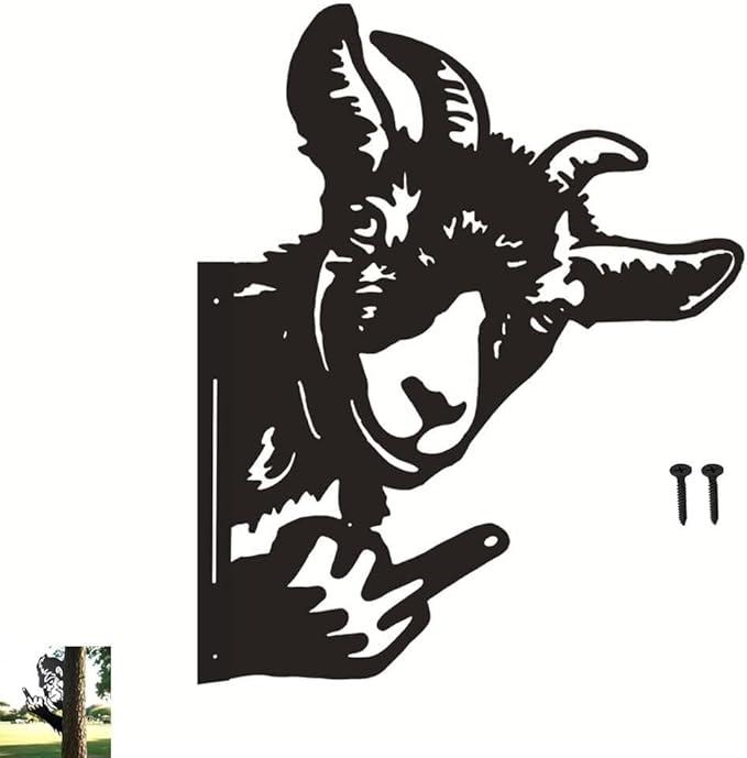 Flipping Off Bigfoot Peeking Animal Metal Sign Funny Middle Finger Yard Art Decor for Tree, Fence, or Corner Outdoor Farmhouse Garden Ornament for Home or Cabin Decoration (#G, 12IN)