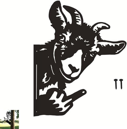Flipping Off Bigfoot Peeking Animal Metal Sign Funny Middle Finger Yard Art Decor for Tree, Fence, or Corner Outdoor Farmhouse Garden Ornament for Home or Cabin Decoration (#G, 12IN)