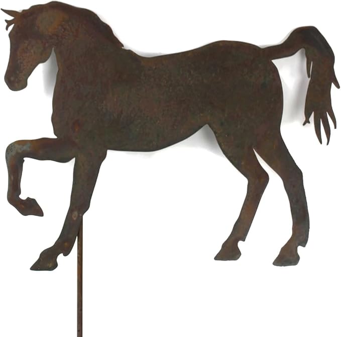 Pets and Farm Animals Metal Garden Landscape Stake (15" Wide Horse on Stake, Naturally Rusted)