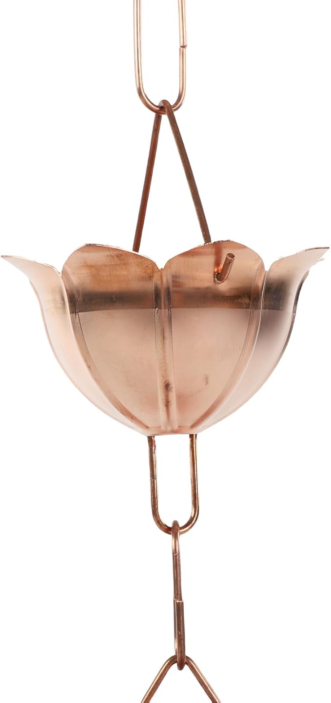 5 Petal Cups Decorative Rain Chain Copper Rain Catcher Chain 1m Length with Wide Bell Mouth Design for Gutter Downspout Replacement