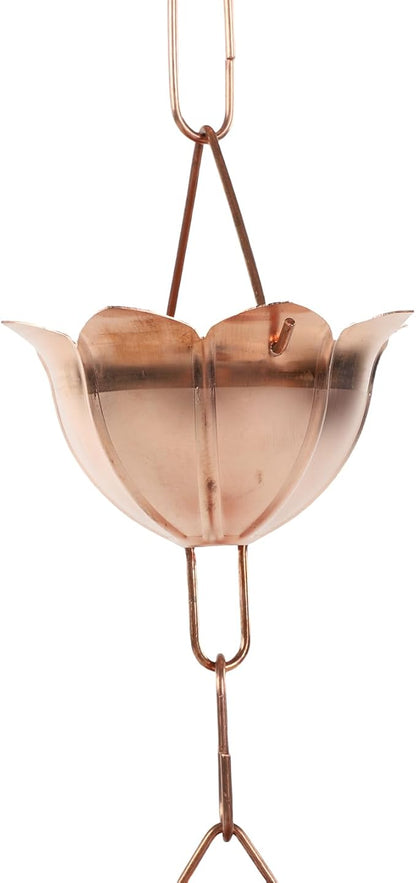POCREATION Rainwater Chain for Gutters, Copper Rain Chain, 5 Fluid Copper Design, 1m Length