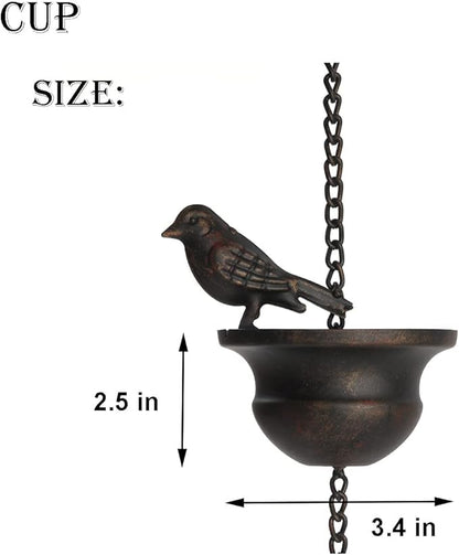 Jemeni 8.5 Feet Metal Bird Rain Chain, Decorative & Functional Rain Chains for Gutters for Patio/Garden, Dark Bronze