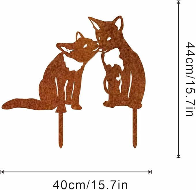 Garden Outdoor Fox Decoration Metal Yard Art Animal Corten Steel Garden Decor Decoration Stake Gift Handmade Wall Art for Yard Lawn Trees Fences Gates Windows Walls-15.7INX15.7IN