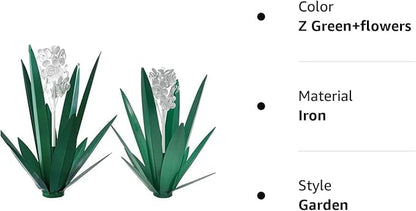 Metal Agave Plant Garden Art, 2 Pack Tequila Rustic Sculpture, Rustic Metal Agave Plants for Yard Stakes, Garden Figurines, Outdoor Patio (2 PCS White Flowers)