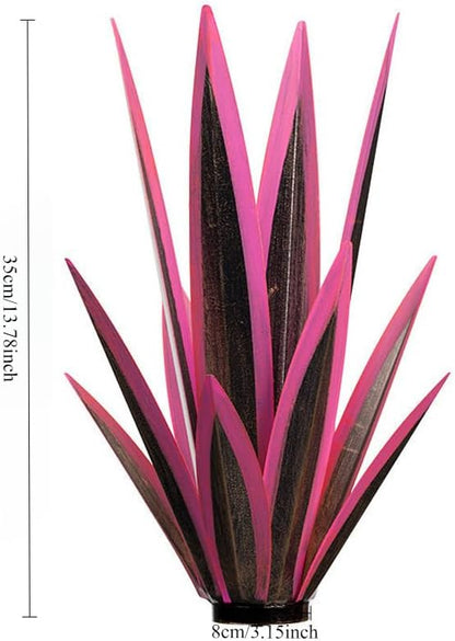 14 inch Metal Agave Flowers Plant Outdoor Décor DIY Metal Tequila Country Flowers Ornament Outdoor Decor Home Lawn Patio Stake Yard Art Decoration (Pink, 2 PCS)