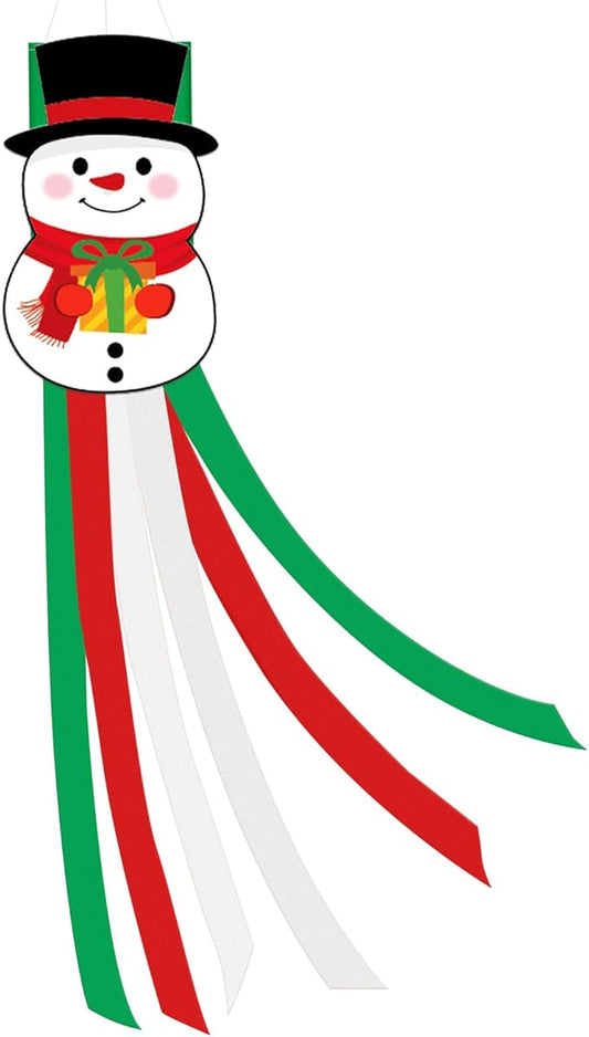 40 Inches Christmas Snowman Windsock Decoration, Hanging Outdoor Winter Decor, Festive Xmas Holiday-Themed Wind Sock Ornament for Garden, Patio, and Yard