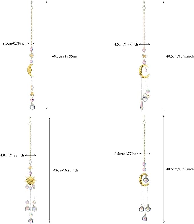 4Pieces Sun Catcher, Crystals Decor,Colorful Crystal Suncatcher with Chain Pendant Ornaments Hanging Crystals Prism for Window Christmas Day Party Wedding Decoration House Decor Garden Decor.