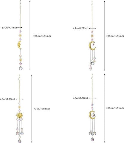 4Pieces Sun Catcher, Crystals Decor,Colorful Crystal Suncatcher with Chain Pendant Ornaments Hanging Crystals Prism for Window Christmas Day Party Wedding Decoration House Decor Garden Decor.