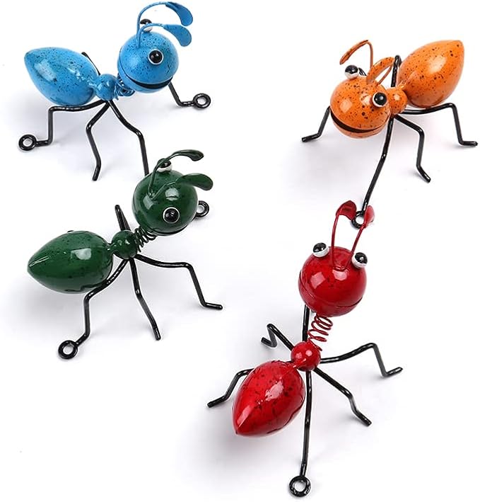 Mentorart Metal Ants Garden Decor, Wall Decoration Lawn Bar Bedroom Living Room Hanging Decoration, Sculpture Ant Art Accents Yard Fence Ornaments, Office Set of 4