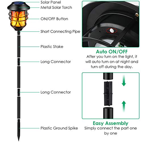Solar Flame Torch Lights - Metal, 4 Pack