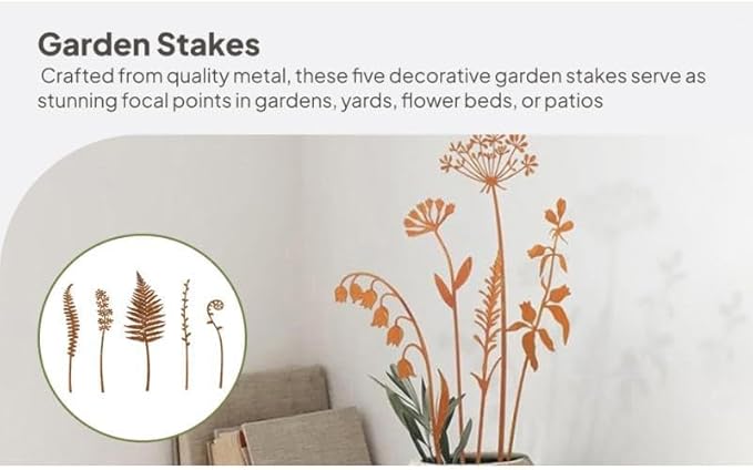 HouseVibe 5 Pieces Decorative Garden Stakes Metal Yard Art Ornaments for Outdoor Pathway Farm Lawn Decor- Style B