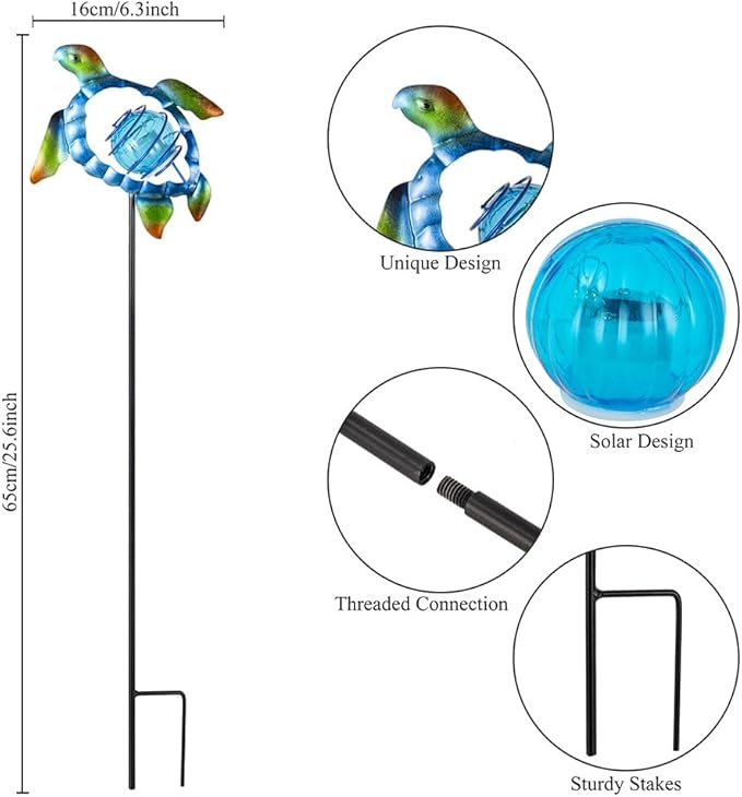 Solar Garden Lights Outdoor 2 Pack,Metal Decorative Stake Solar Lights Blue Sea Turtle Decor for Garden,Pathway,Lawn,Patio,Yard