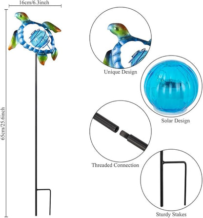 Solar Garden Lights Outdoor 2 Pack,Metal Decorative Stake Solar Lights Blue Sea Turtle Decor for Garden,Pathway,Lawn,Patio,Yard