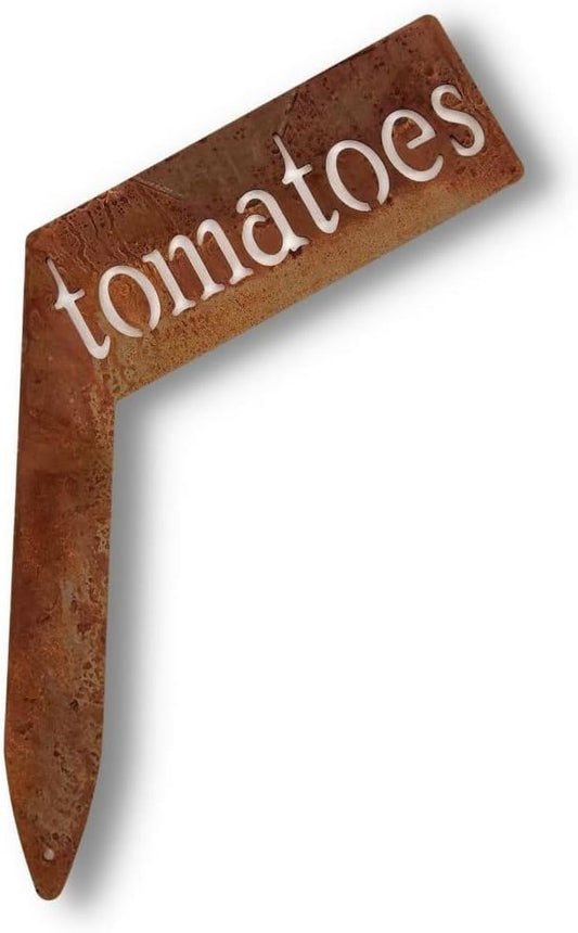 Planter Size Small Metal Garden Plant Vegetable Flower or Herb Markers 13.5 Inches Tall (tomatoes, Naturally Rusted)