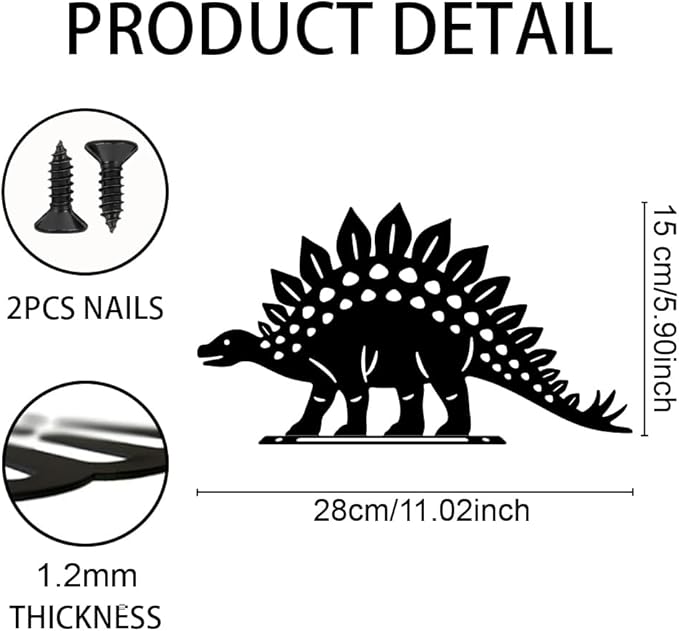 WADORN Stegosaurus Decorative Silhouette Garden Stakes, Metal Dinosaurs Theme Stakes Statues Ornaments Lovers Gifts Yard Art Black Silhouette Yard Outside Decor for Backyard Patio, 6.5x11Inch