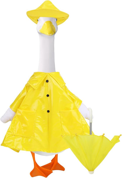 Tinoaly Raincoat Porch Goose Outfits, Waterproof Cement Goose Clothes Patio Concrete Statue Costume with Umbrella & Hat for Outdoor Lawn Garden Yard Decor (Yellow)