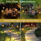 Solar Flame Torch Lights - Flickering LED, Waterproof, Black (6 Pack)
