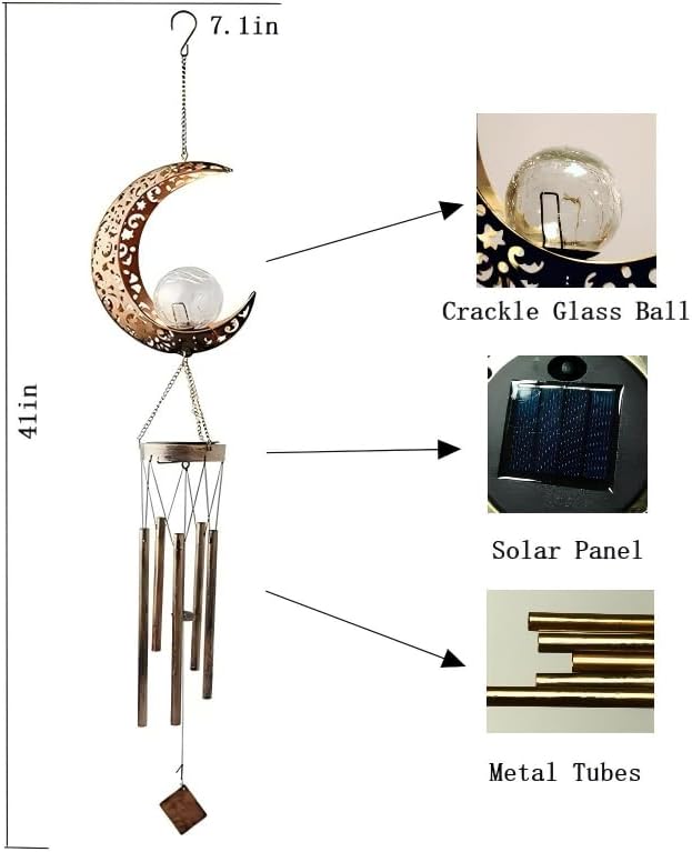 Sun Wind Chimes, Metal Wind Chimes, Waterproof Anti-Corrosion, Solar Wind Chime, Wind Chime for Outside/Window/Door/Garden/Outdoors, Gifts for Girl/mom/Friend. (Moon)