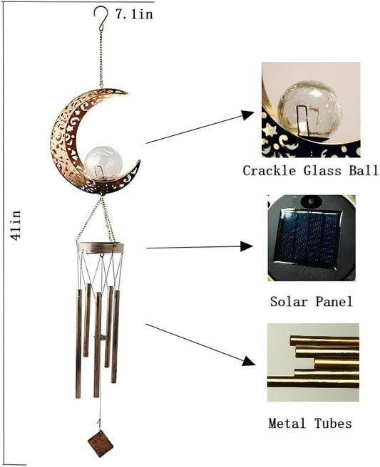 Sun Wind Chimes, Metal Wind Chimes, Waterproof Anti-Corrosion, Solar Wind Chime, Wind Chime for Outside/Window/Door/Garden/Outdoors, Gifts for Girl/mom/Friend. (Moon)