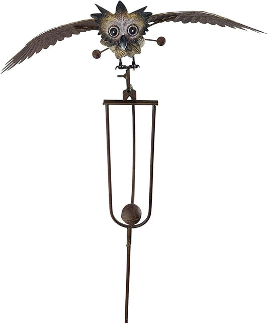 Red Carpet Studios Garden Stake Yard Art Metal and Glass Balance Rocker with Stake, 20-Inches, Flying Owl