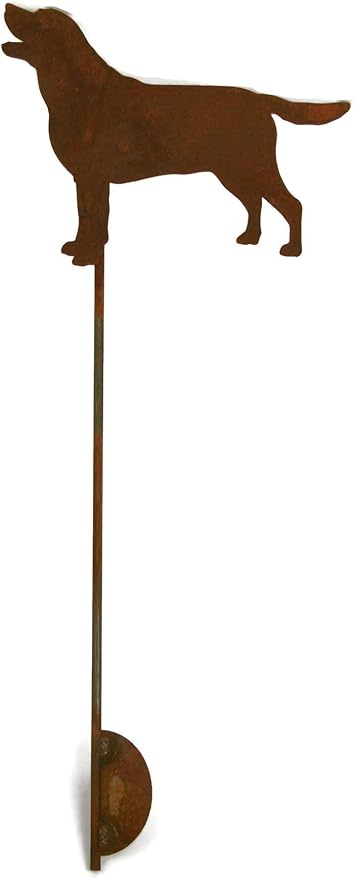 Pets and Farm Animals Metal Garden Landscape Stake (9" Wide Labrador Dog on Stake, Naturally Rusted)