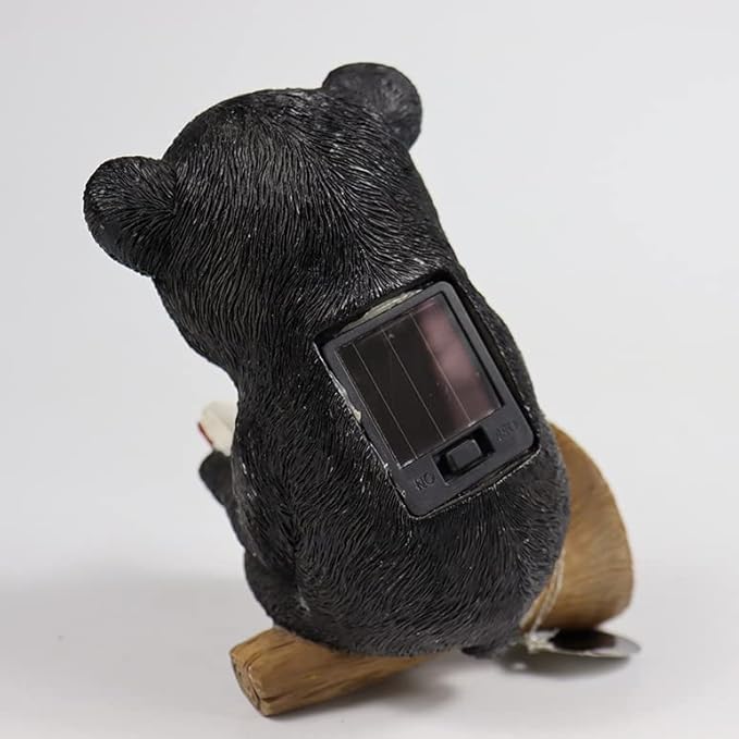 Sitting Bear Tree Hugger with Solar LED Light, Cute Bear Reading Book Garden Statue, Resin Animal Figurine Outdoor Decor, Yard Art Sculpture for Lawn, Yard, Patio, Porch Ornaments