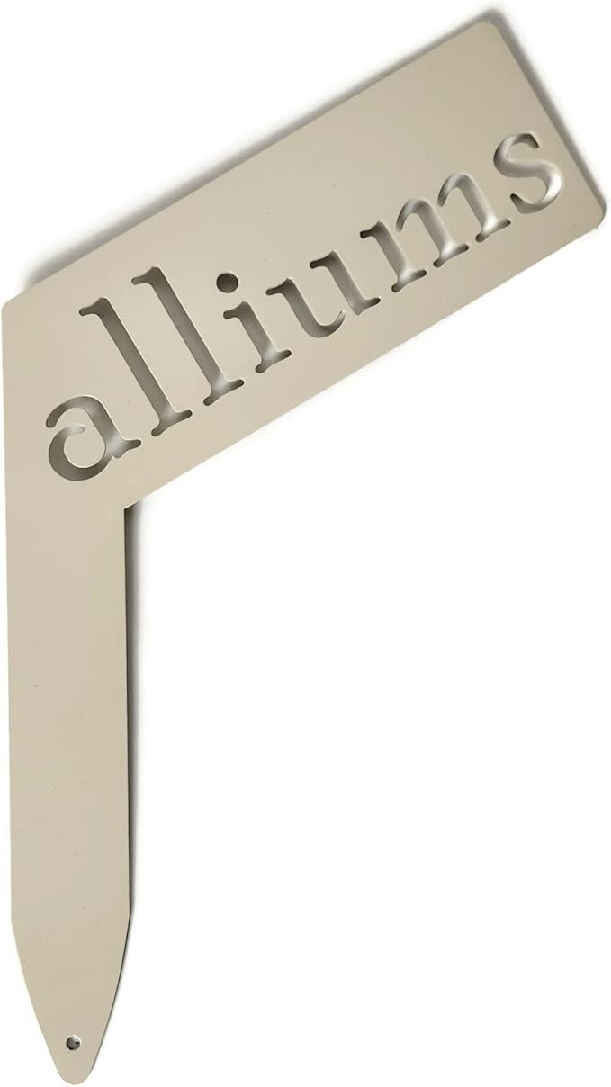 Planter Size Small Metal Garden Plant Vegetable Flower or Herb Markers 13.5 Inches Tall (alliums, Cream)