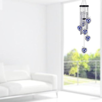 Blue Evil Eye Heart-Shaped Wind Chimes Outdoor Decor, Mobile Evil Eye Windcatcher, Heart Evil Eye Wind Bells, Blue Evil Eye Amulet Wind Chimes for Home, Gift for Mom, Balcony, Patio, Garden Decoration