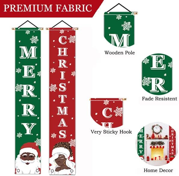 Merry Christmas Banner- Christmas Door Banner 71"x 12" Hanging Black Santa African American Santa Holiday Door Porch Sign for Indoor Outside Yard Garden Party Decor