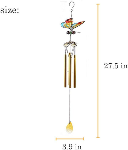 AVEKI Iron Stained Glass Butterfly Wind Chimes - 27.5''H, Gifts for Mom, Outdoor/Indoor, Home, Garden, Window, Yard, Patio, Lawn Decoration (Yellow)