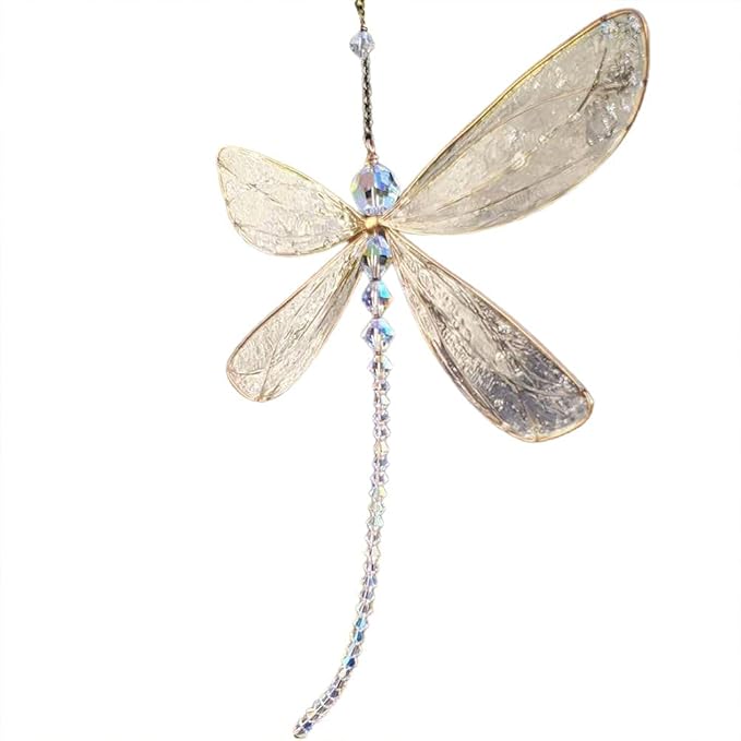 Dragonfly Pendant, Dragonfly Shape Rainbow Maker Hanging Crystal for Windows Garden Tree Car Wedding Room Decoration(15X15cm)