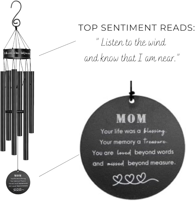 Memorial Wind Chimes for Loss of Loved One Prime, Outdoor Memory Chimes Mom, Dad, Grandma, Husband, Personalized Bereavement Windchimes, Sympathy Remembrance Chime, Windchime Gift (Mom Memorial)