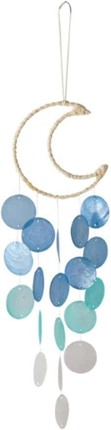 Capiz Seashell Wind Chimes - Small, Unique, Handmade Natural Seashell Wind Chimes for Outside (Blue, 1 Pack)