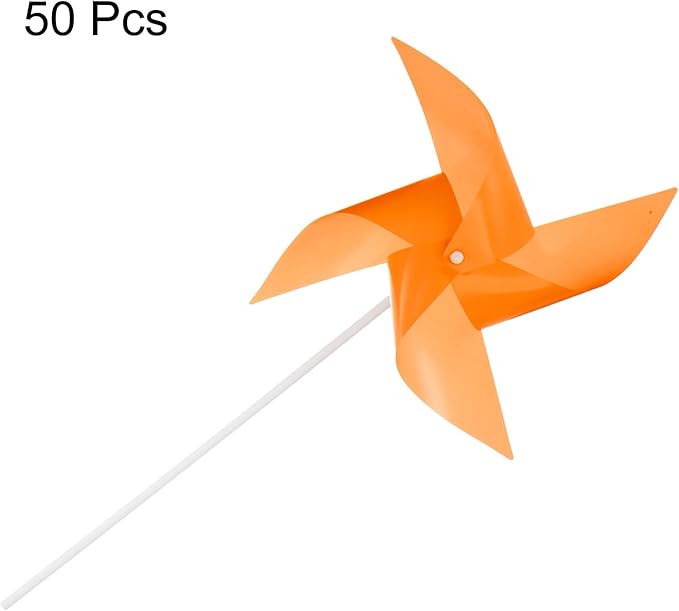 HARFINGTON 50pcs Windmills for The Yard Garden 15.7" x 9.1" 4 Leaves Pinwheels Wind Mills Spinners Windproof Waterproof Bird Devices with Stakes for Patio Decor, Orange