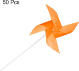 HARFINGTON 50pcs Windmills for The Yard Garden 15.7" x 9.1" 4 Leaves Pinwheels Wind Mills Spinners Windproof Waterproof Bird Devices with Stakes for Patio Decor, Orange