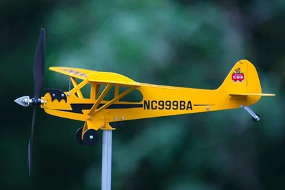 Thyggzjbs Piper J3 Cub Airplane Weathervane,3D Unique and Magical Metal Windmill Outdoor Wind Sculpture Kinetic Sculpture for Yard/Garden/Decor Decoration,Gifts for Flight Lovers