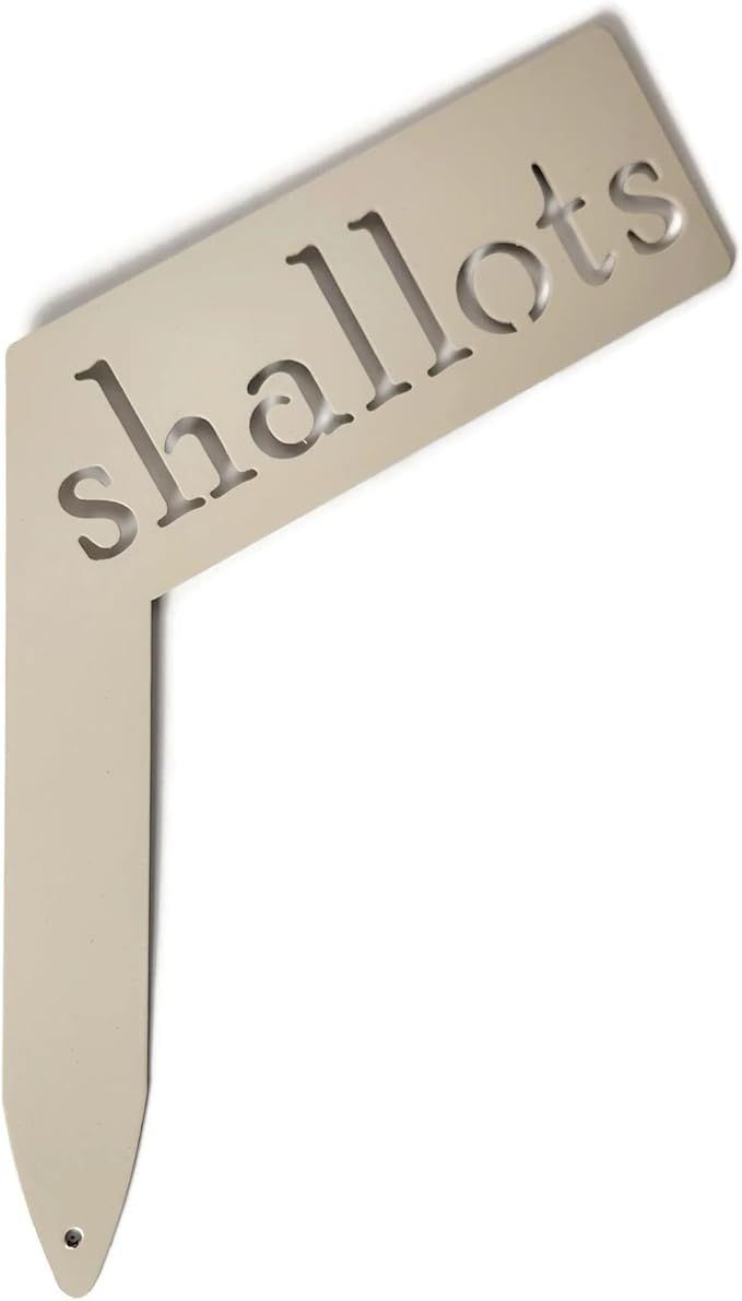 Planter Size Small Metal Garden Plant Vegetable Flower or Herb Markers 13.5 Inches Tall (shallots, Cream)